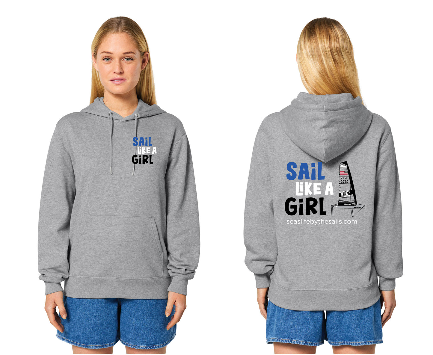 Sail Like A Girl Hoodie- Grey